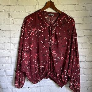 Express Maroon Floral Long Sleeve Blouse Size S
